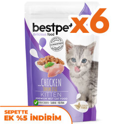 Bestpet Pouch Jelly Kitten Tavuk Etli Yavru Kedi Yaş Maması 85 Gr x 6 Adet - Bestpet