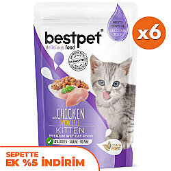 Bestpet Pouch Jelly Kitten Tavuk Etli Yavru Kedi Yaş Maması 85 Gr x 6 Adet - Bestpet