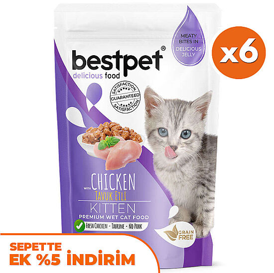 Bestpet Pouch Jelly Kitten Tavuk Etli Yavru Kedi Yaş Maması 85 Gr x 6 Adet - 1
