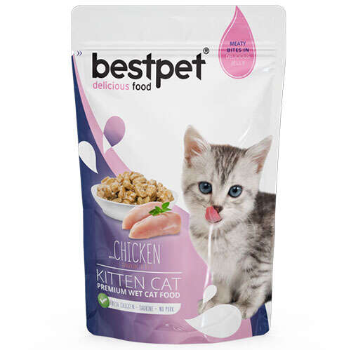 Bestpet Kitten Pouch Jelly Tavuk Etli Yavru Kedi Yaş Maması 85 Gr - Kedi  Yaş Mamaları - Bestpet