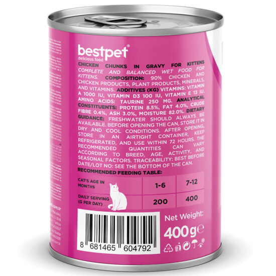 Bestpet Gravy Kitten Parça Tavuk Etli Yavru Kedi Konservesi 400 Gr - 3