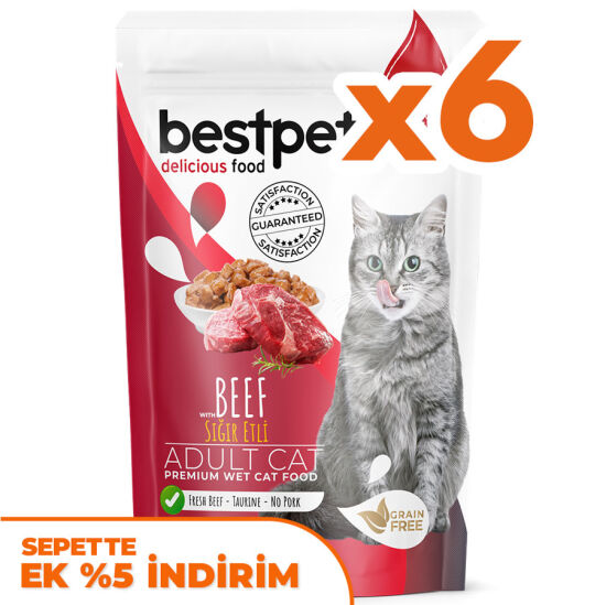 Bestpet Pouch Jelly Biftek Etli Kedi Yaş Maması 85 Gr x 6 Adet - 1