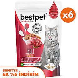 Bestpet Pouch Jelly Biftek Etli Kedi Yaş Maması 85 Gr x 6 Adet - Bestpet