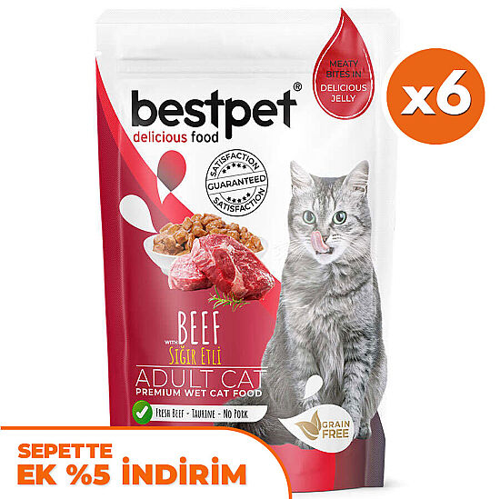 Bestpet Pouch Jelly Biftek Etli Kedi Yaş Maması 85 Gr x 6 Adet - 1