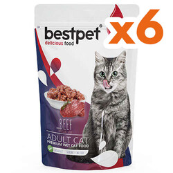 Bestpet - Bestpet Pouch Jelly Biftek Etli Kedi Yaş Maması 85 Gr x 6 Adet