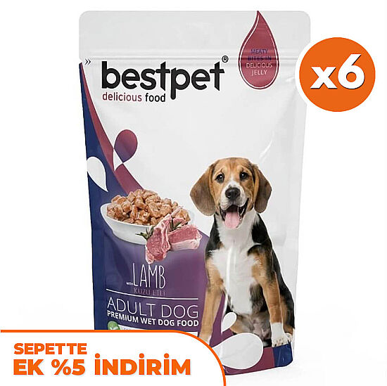 Bestpet Pouch Jelly Kuzu Etli Jöleli Köpek Yaş Maması 100 Gr x 6 Adet - 1