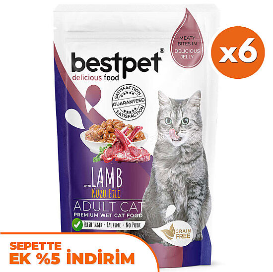 Bestpet Pouch Jelly Kuzu Etli Kedi Yaş Maması 85 Gr x 6 Adet - 1