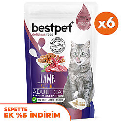 Bestpet Pouch Jelly Kuzu Etli Kedi Yaş Maması 85 Gr x 6 Adet - Bestpet
