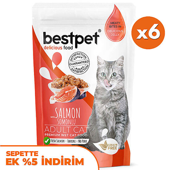 Bestpet Pouch Jelly Somon Balıklı Kedi Yaş Maması 85 Gr x 6 Adet - 1