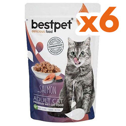 Bestpet - Bestpet Pouch Jelly Somon Balıklı Kedi Yaş Maması 85 Gr x 6 Adet