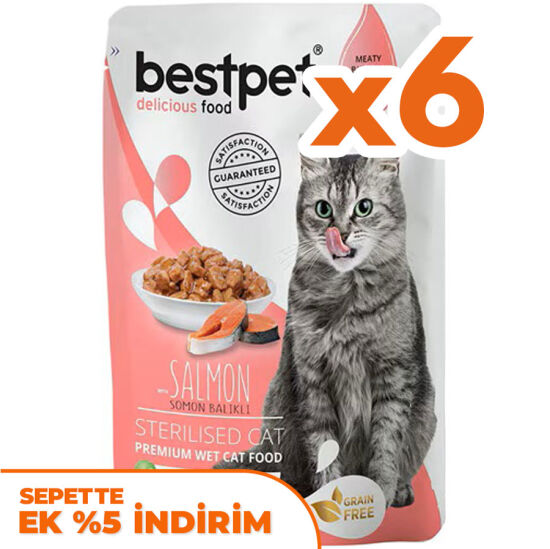Bestpet Pouch Jelly Sterilised Somon Balıklı Kısırlaştırılmış Kedi Yaş Maması 85 Gr x 6 Adet - 1