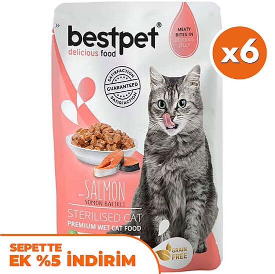 Bestpet Pouch Jelly Sterilised Somon Balıklı Kısırlaştırılmış Kedi Yaş Maması 85 Gr x 6 Adet - 1