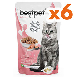 Bestpet - Bestpet Pouch Jelly Sterilised Somon Balıklı Kısırlaştırılmış Kedi Yaş Maması 85 Gr x 6 Adet