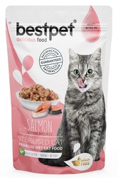 Bestpet - Bestpet Pouch Jelly Sterilised Somon Balıklı Kısırlaştırılmış Kedi Yaş Maması 85 Gr