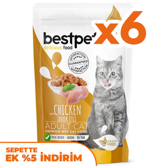 Bestpet Pouch Jelly Tavuk Etli Kedi Yaş Maması 85 Gr x 6 Adet - 1