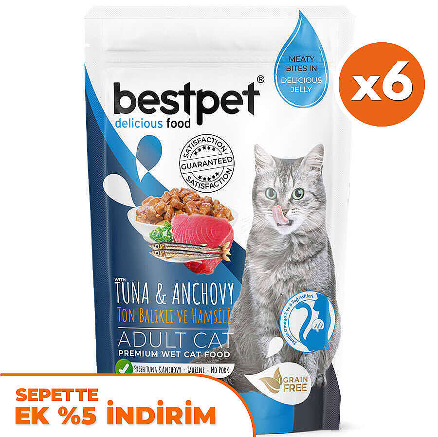 Bestpet Pouch Jelly Ton Balıklı ve Hamsili Kedi Yaş Maması 85 Gr x 6 Adet