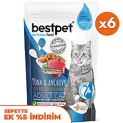 Bestpet Pouch Jelly Ton Balıklı ve Hamsili Kedi Yaş Maması 85 Gr x 6 Adet - Bestpet