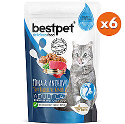 Bestpet Pouch Jelly Ton Balıklı ve Hamsili Kedi Yaş Maması 85 Gr x 6 Adet - 2