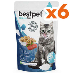 Bestpet - Bestpet Pouch Jelly Ton Balıklı ve Hamsili Kedi Yaş Maması 85 Gr x 6 Adet