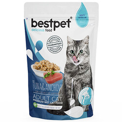 Bestpet - Bestpet Pouch Jelly Ton Balıklı ve Hamsili Kedi Yaş Maması 85 Gr