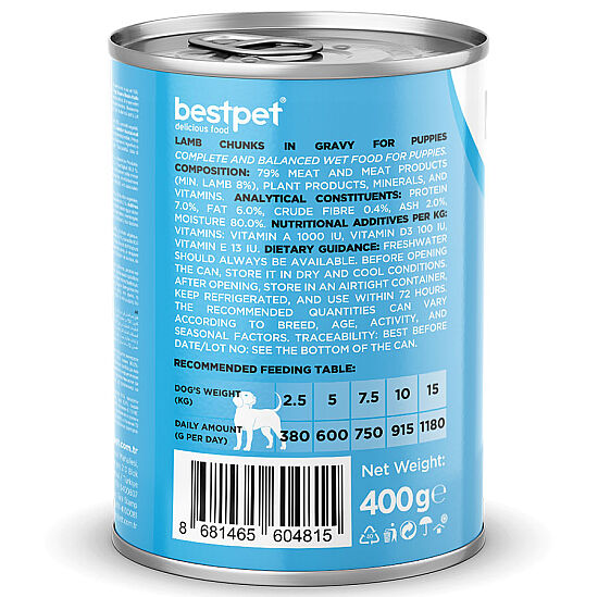 Bestpet Puppy Kuzu Etli Parça Etli ve Jöleli Yavru Köpek Konservesi 400 Gr x 6 Adet - 4