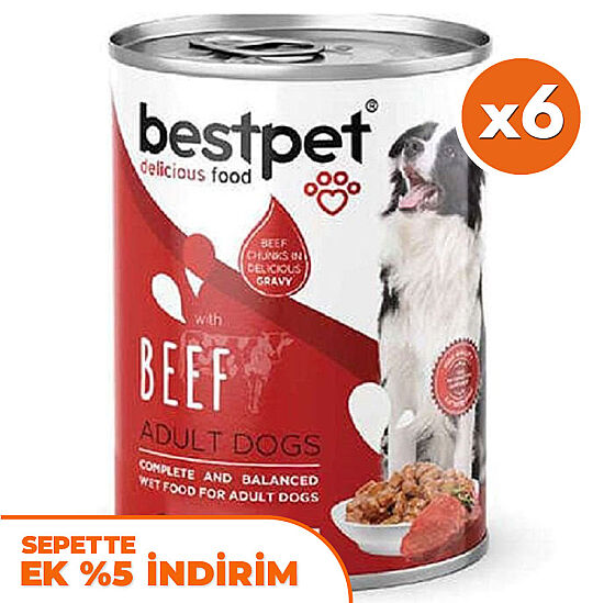 Bestpet Sığır Etli Parça Etli ve Soslu Köpek Konservesi 400 Gr x 6 Adet - 1