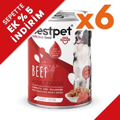 Bestpet Sığır Etli Parça Etli ve Soslu Köpek Konservesi 400 Gr x 6 Adet