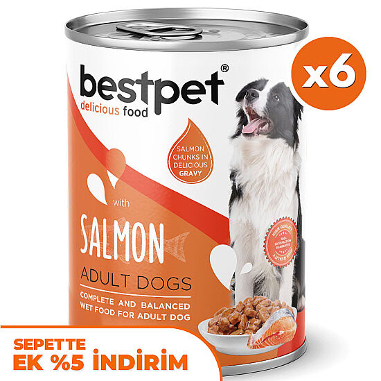 Bestpet Somonlu Parça Etli ve Soslu Köpek Konservesi 400 Gr x 6 Adet - 1
