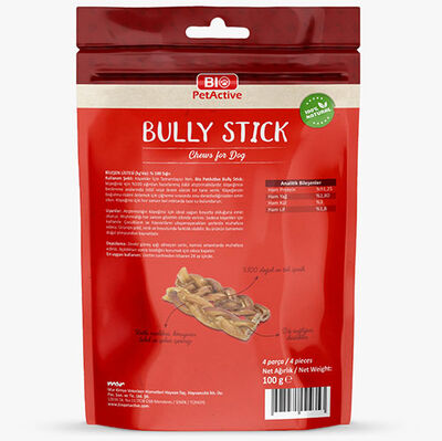 Bio Pet Active Bully Stick Burgu Sığır Kamışı (Örgü) Köpek Ödülü 100 Gr