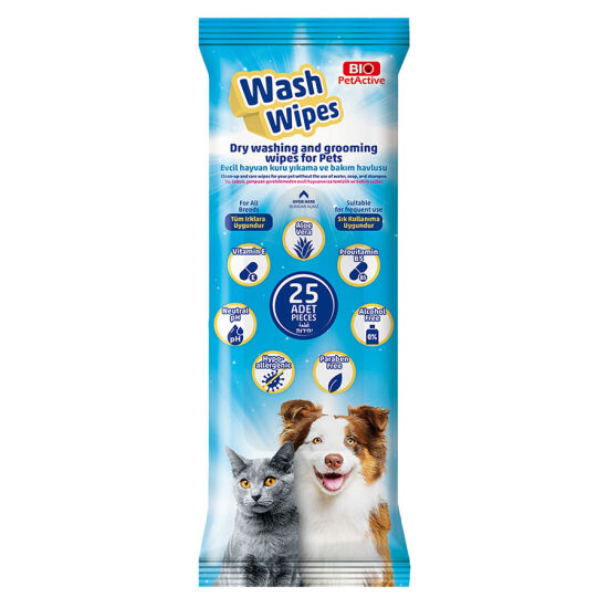 Bio Pet Active Wash Wipes Dry Cleaning Wet Tissues - 25 Tissues - 1