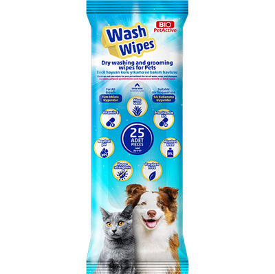 Bio Pet Active Wash Wipes Dry Cleaning Wet Tissues - 25 Tissues