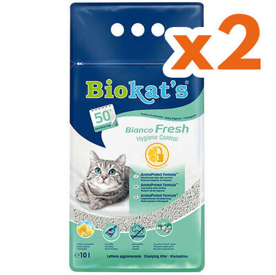 Biokats Bianco Fresh Antibacterial Topaklaşan Kedi Kumu 10 Lt x 2 Adet