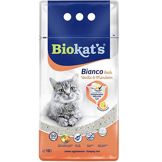 Biokats Bianco Vanilya ve Mandalina Topaklaşan Kedi Kumu 10 Lt - 1