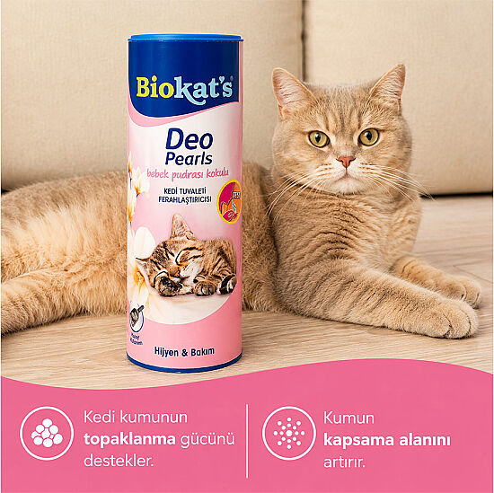 Biokats Deo Pearls Bebek Pudralı Koku Giderici Kedi Kumu Parfümü 700 Gr - 8