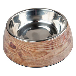 Bobo - Bobo 103871 Ahşap Desenli Metal Çelik Taslı Köpek Mama Kabı 700 ML