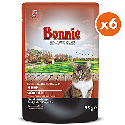 Bonnie Sos İçinde Et Parçacıklı Sığır Etli Kedi Yaş Maması 85 Gr x 6 Adet - Bonnie