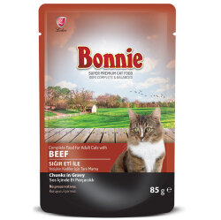 Bonnie Sos İçinde Et Parçacıklı Sığır Etli Kedi Yaş Maması 85 Gr - Bonnie