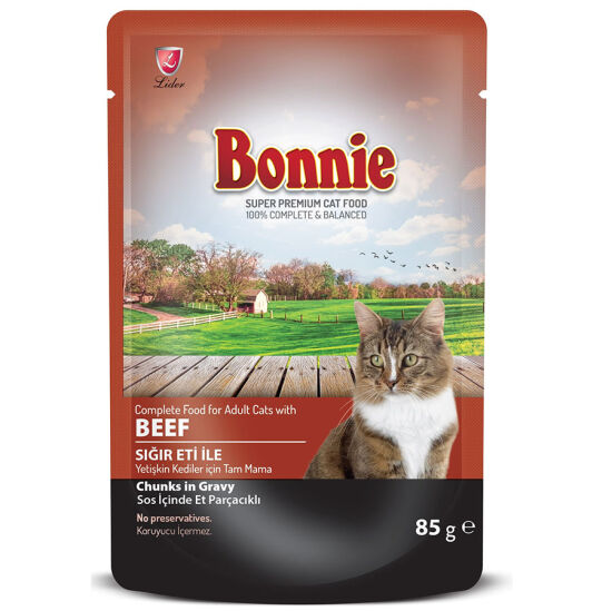 Bonnie Sos İçinde Et Parçacıklı Sığır Etli Kedi Yaş Maması 85 Gr - 1