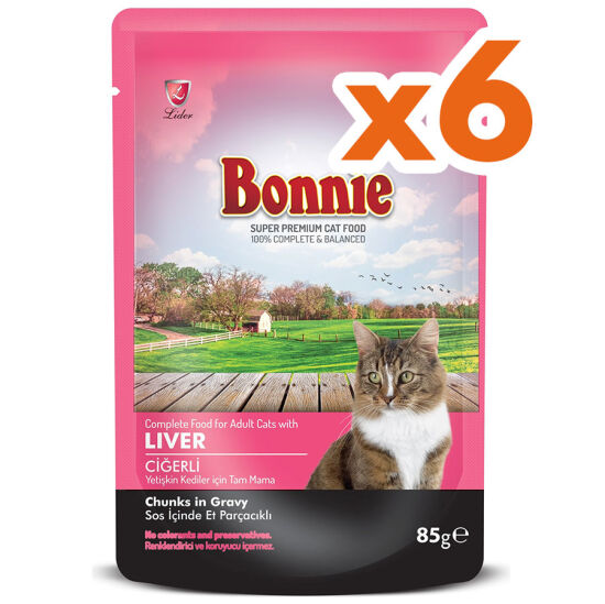 Bonnie Sos İçinde Et Parçacıklı Ciğerli Kedi Yaş Maması 85 Gr x 6 Adet - 1