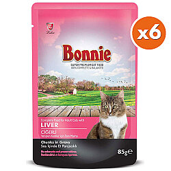 Bonnie Sos İçinde Et Parçacıklı Ciğerli Kedi Yaş Maması 85 Gr x 6 Adet - Bonnie
