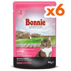 Bonnie - Bonnie Sos İçinde Et Parçacıklı Ciğerli Kedi Yaş Maması 85 Gr x 6 Adet