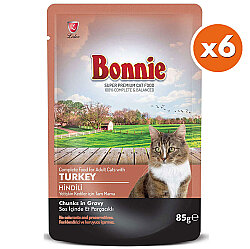 Bonnie Sos İçinde Et Parçacıklı Hindi Etli Kedi Yaş Maması 85 Gr x 6 Adet - Bonnie