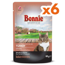 Bonnie - Bonnie Sos İçinde Et Parçacıklı Hindi Etli Kedi Yaş Maması 85 Gr x 6 Adet
