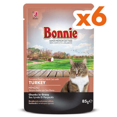 Bonnie Sos İçinde Et Parçacıklı Hindi Etli Kedi Yaş Maması 85 Gr x 6 Adet