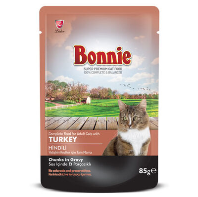 Bonnie Sos İçinde Et Parçacıklı Hindi Etli Kedi Yaş Maması 85 Gr