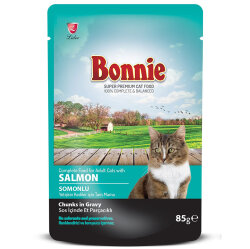 Bonnie Sos İçinde Et Parçacıklı Somonlu Kedi Yaş Maması 85 Gr x 6 Adet - 2
