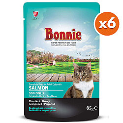 Bonnie Sos İçinde Et Parçacıklı Somonlu Kedi Yaş Maması 85 Gr x 6 Adet - Bonnie