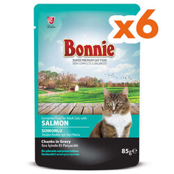 Bonnie - Bonnie Sos İçinde Et Parçacıklı Somonlu Kedi Yaş Maması 85 Gr x 6 Adet