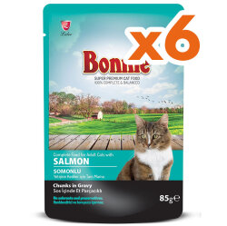 Bonnie Sos İçinde Et Parçacıklı Somonlu Kedi Yaş Maması 85 Gr x 6 Adet - Bonnie