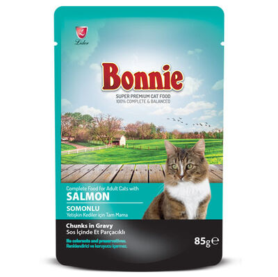 Bonnie Sos İçinde Et Parçacıklı Somonlu Kedi Yaş Maması 85 Gr